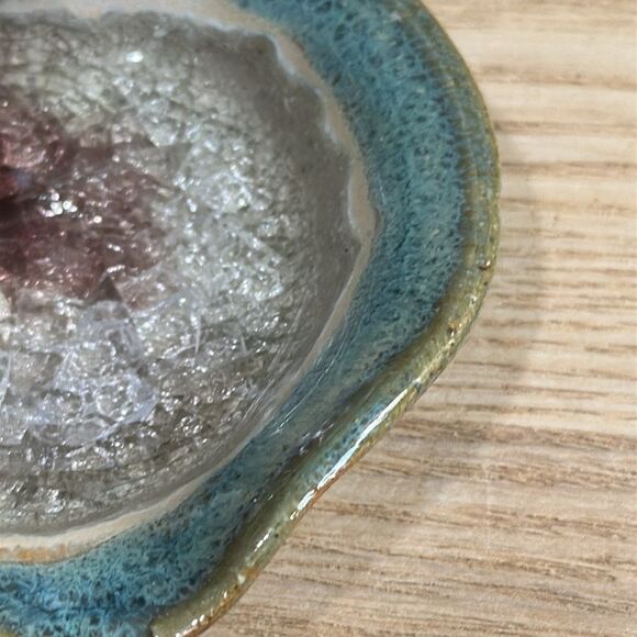 Stoneware Crackle Glass Pottery Catch All Vintage Trinket Jewelry Ring Dish - Picture 7 of 17
